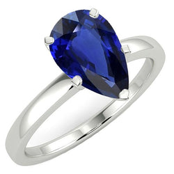 Bague Solitaire Saphir Bleu Foncé Or Blanc 14K Taille Poire 3 Carats