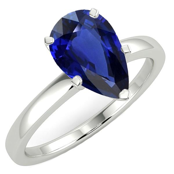 Bague Solitaire Saphir Bleu Foncé Or Blanc 14K Taille Poire 3 Carats - HarryChadEnt.FR