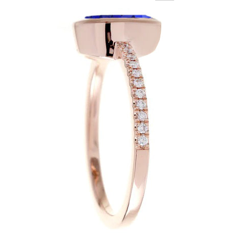 Bague Solitaire Saphir Bleu Lunette Sertie De Diamants Or 3.50 Carats