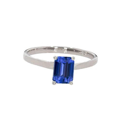 Bague Solitaire Saphir Bleu Naturel Sertie Griffe Emeraude 1.50 Carats