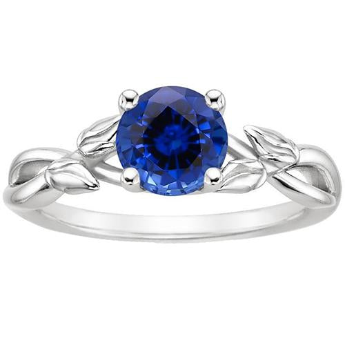 Bague Solitaire Saphir Bleu Naturel Tige Fendue Style Feuille 2 Carats - HarryChadEnt.FR