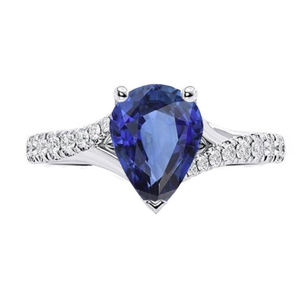 Bague Solitaire Saphir Bleu Or Blanc Pavé Diamants 4 Carats - HarryChadEnt.FR