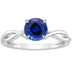 Bague Solitaire Saphir Bleu Pierre Gemme Tige Torsadée Or Blanc 2 Carats