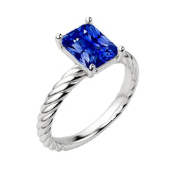 Bague Solitaire Saphir Bleu Style Corde Torsadée Or 1.50 Carats