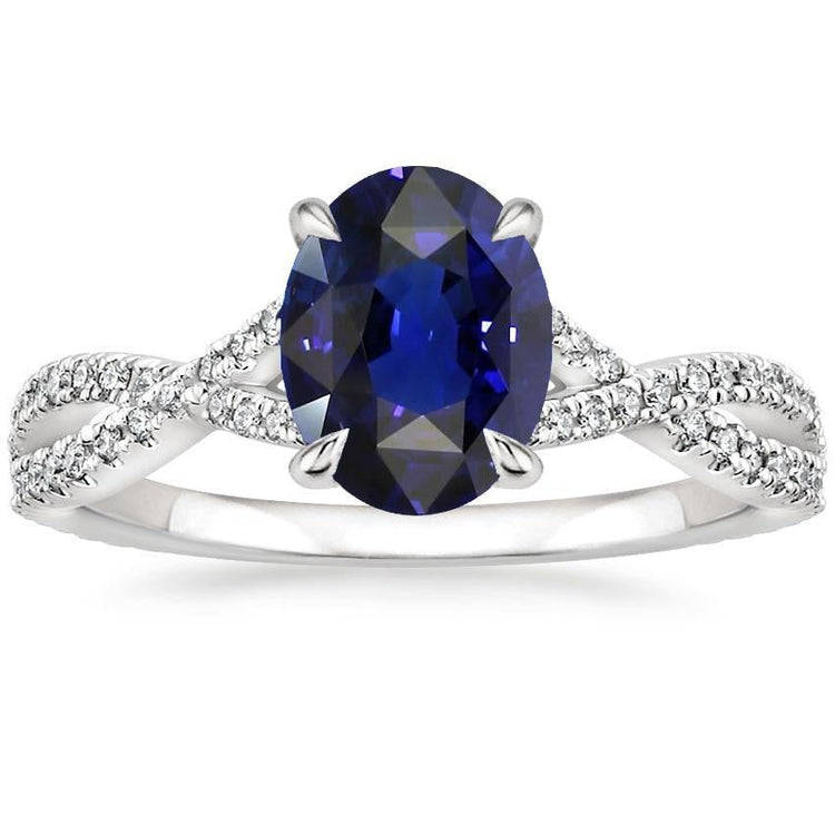 Bague Solitaire Saphir Bleu Style Infini Avec Accents Or 5 Carats - HarryChadEnt.FR