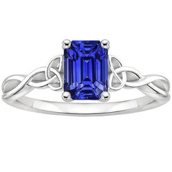 Bague Solitaire Saphir Bleu Style Vintage Taille Émeraude 3.50 Carats