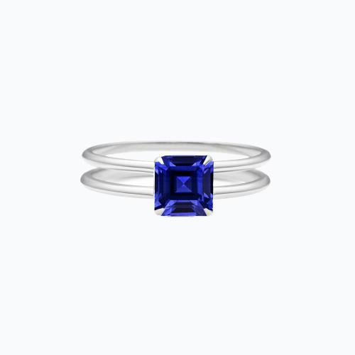 Bague Solitaire Saphir Bleu Taille Asscher 1.50 Carats Double Tige Or - HarryChadEnt.FR