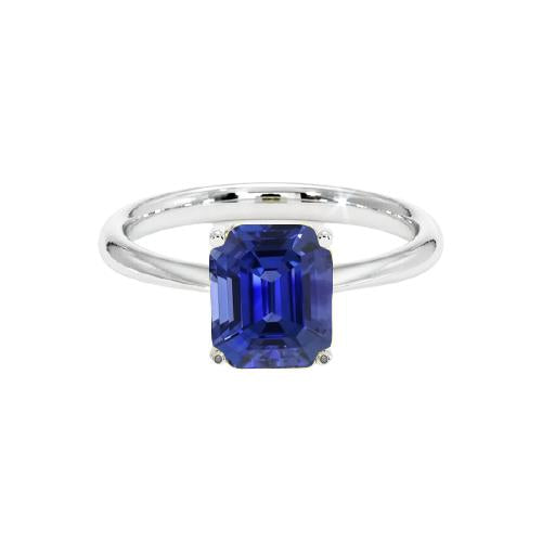 Bague Solitaire Saphir Bleu Taille Émeraude 1.50 Carats Or Blanc - HarryChadEnt.FR