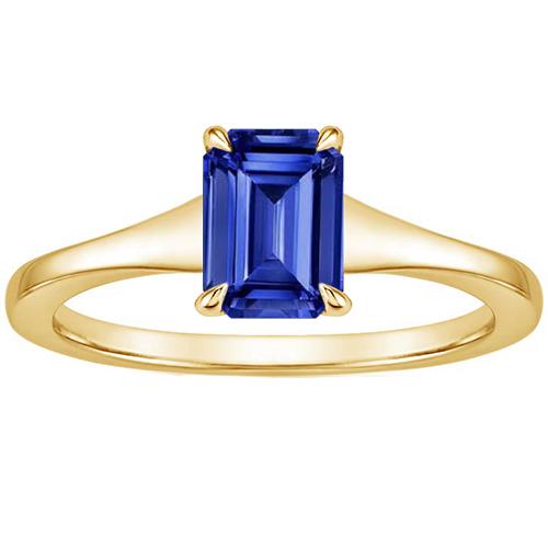 Bague Solitaire Saphir Bleu Taille Émeraude 3 Carats Or Jaune 14K - HarryChadEnt.FR