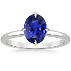 Bague Solitaire Saphir Bleu Taille Ovale Sertissage Griffe 3 Carats