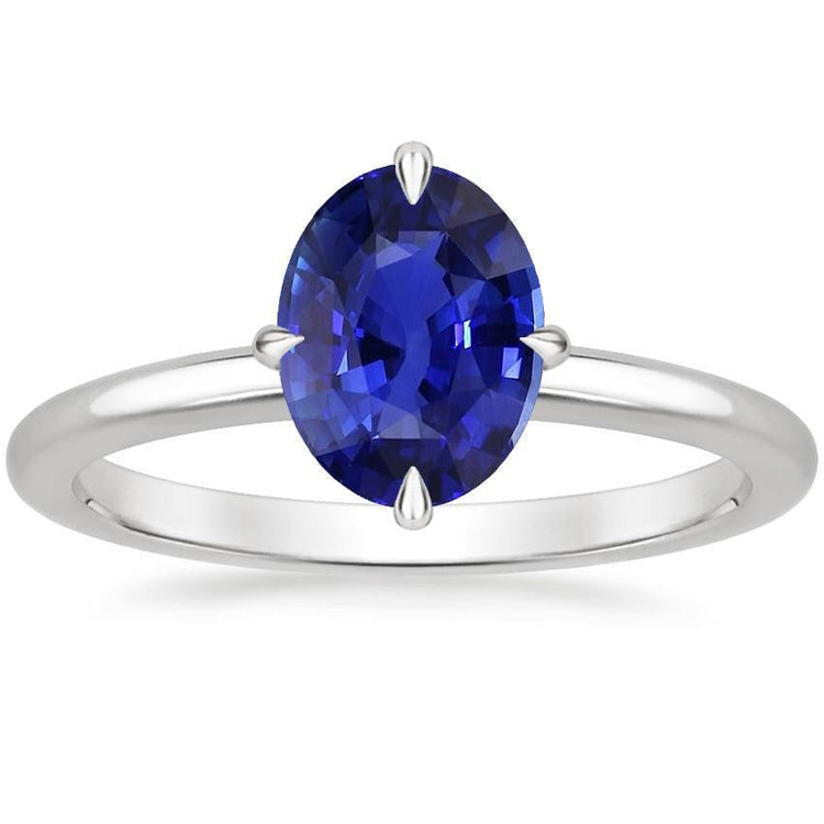 Bague Solitaire Saphir Bleu Taille Ovale Sertissage Griffe 3 Carats - HarryChadEnt.FR