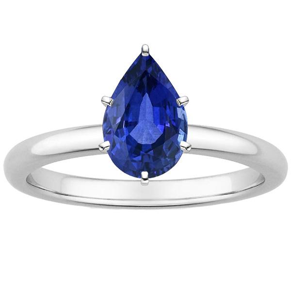 Bague Solitaire Saphir Bleu Taille Poire 2 Carats Or Blanc 14K - HarryChadEnt.FR