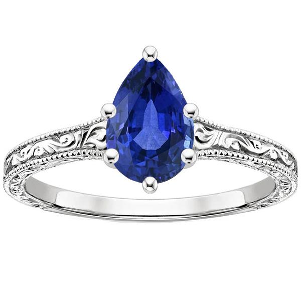 Bague Solitaire Saphir Bleu Taille Poire 4 Carats Style Antique - HarryChadEnt.FR