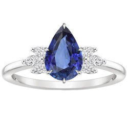 Bague Solitaire Saphir Bleu Taille Poire Avec Accents Diamants 5 Carats