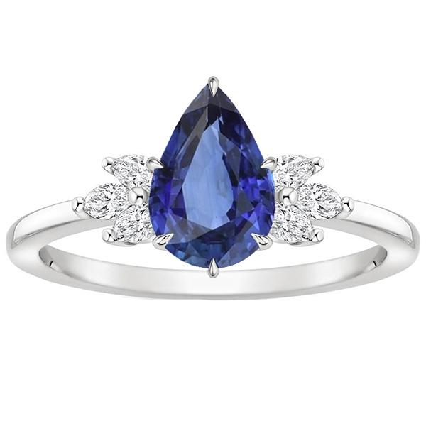 Bague Solitaire Saphir Bleu Taille Poire Avec Accents Diamants 5 Carats - HarryChadEnt.FR