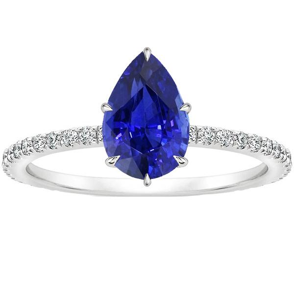 Bague Solitaire Saphir Bleu Taille Poire & Serti Diamants 4.50 Carats - HarryChadEnt.FR