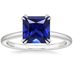 Bague Solitaire Saphir Bleu Taille Princesse 5 Carats Ensemble Bijoux