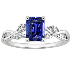 Bague Solitaire Saphir Bleu émeraude Avec Diamants Marquise 4 Carats