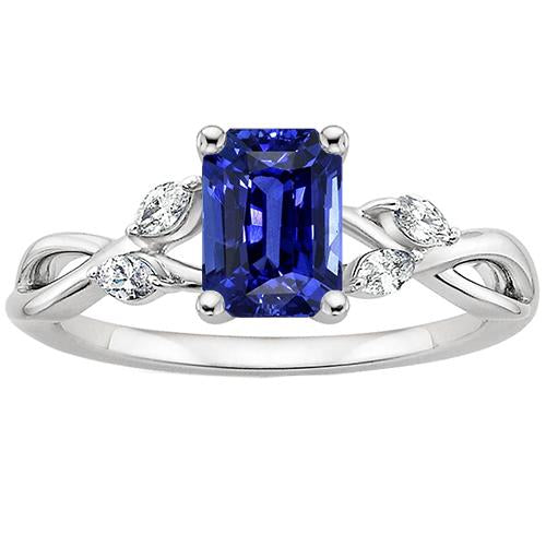Bague Solitaire Saphir Bleu Radiant Avec Diamants Marquise 4 Carats - HarryChadEnt.FR