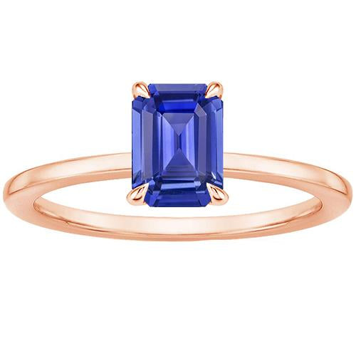 Bague Solitaire Saphir Ceylan 3 Carats Taille Emeraude Or Rose 14K - HarryChadEnt.FR