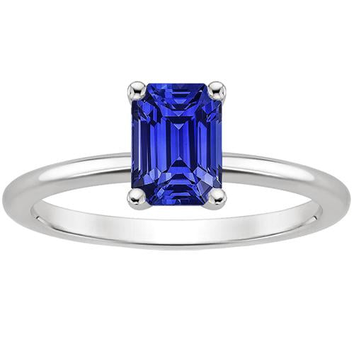 Bague Solitaire Saphir Ceylan Sertissage Griffe Or Taille Émeraude 3 Carats - HarryChadEnt.FR