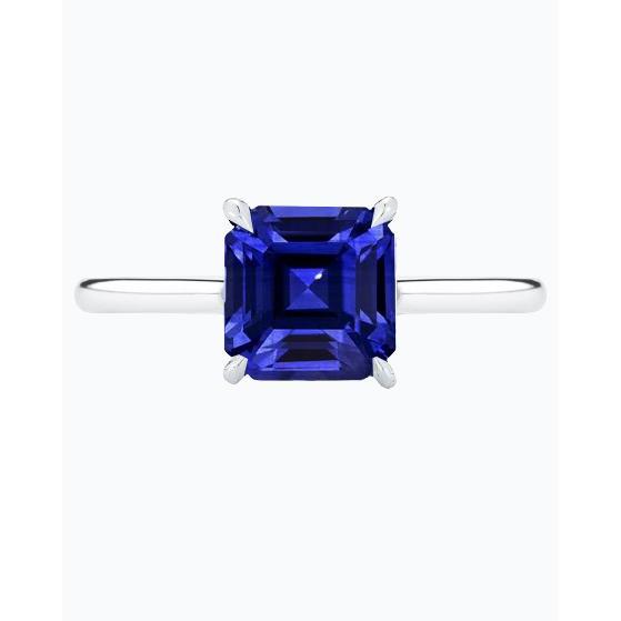 Bague Solitaire Saphir Ceylan Taille Asscher 2 Carats Bijoux Femme - HarryChadEnt.FR