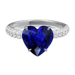 Bague Solitaire Saphir Coupé Coeur Avec Accents De Diamants 4.50 Carats