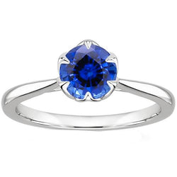 Bague Solitaire Saphir Sri Lankais 2 Carats Tige Conique Or Blanc