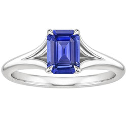 Bague Solitaire Saphir Sri Lankais 3 Carats Taille Emeraude Or Blanc 14K