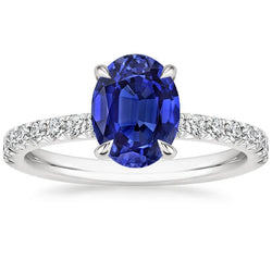 Bague Solitaire Saphir Sri Lankais Avec Accents Diamants 4 Carats