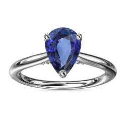 Bague Solitaire Saphir Sri Lankais Or 14K Forme Poire 2.50 Carats