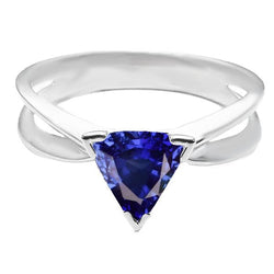 Bague Solitaire Saphir Trillion Cut V Prong Split Tige 1.50 Carats