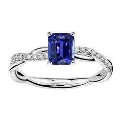 Bague Solitaire Saphir émeraude Avec Accents Tige Torsadée 2.50 Carats