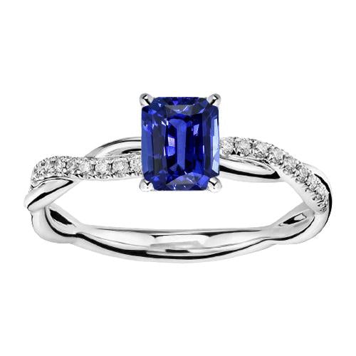 Bague Solitaire Saphir Radiant Avec Accents Tige Torsadée 2.50 Carats - HarryChadEnt.FR