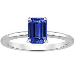 Bague Solitaire Sertie De Griffes Or Blanc 14K Saphir Sri Lankais 3 Carats