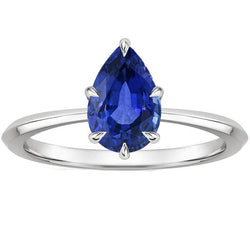 Bague Solitaire Sertissage Griffe Poire Saphir Ceylan 2 Carats