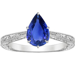 Bague Solitaire Style Antique Taille Poire Saphir Sri Lankais 2 Carats