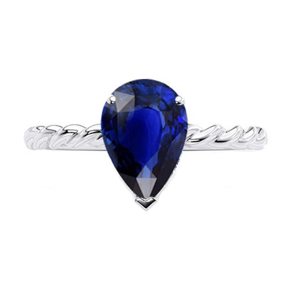 Bague Solitaire Style Corde Poire Saphir Bleu Profond 2.50 Carats - HarryChadEnt.FR