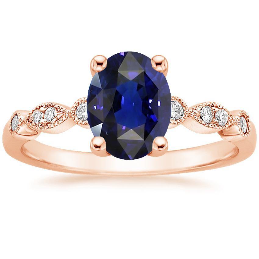Bague Solitaire Style Vintage & Accents Diamants Saphir Bleu 4 Carats - HarryChadEnt.FR