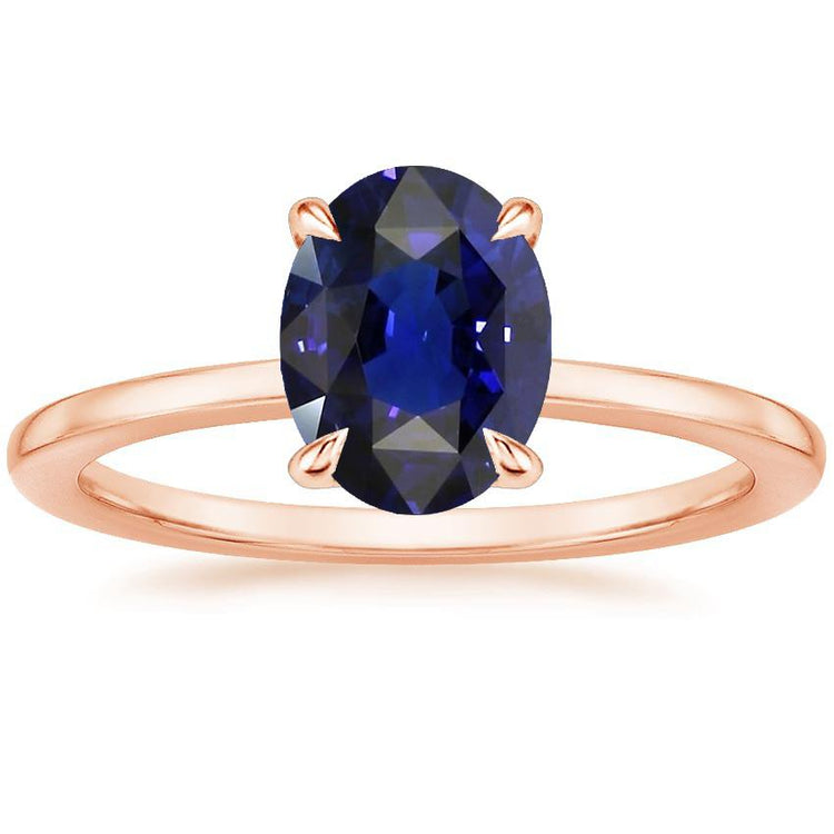 Bague Solitaire Taille Ovale Or Rose Saphir Ceylan 3 Carats Sertie De Griffes - HarryChadEnt.FR