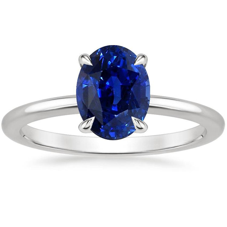 Bague Solitaire Taille Ovale Saphir Ceylan 2.50 Carats Sertie De Griffes - HarryChadEnt.FR