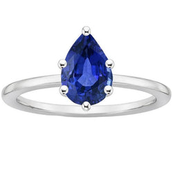 Bague Solitaire Taille Poire Saphir Bleu 2.50 Carats Sertissage Griffe