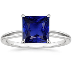 Bague Solitaire Taille Princesse Saphir Sri Lankais Tige Fendue 5 Carats
