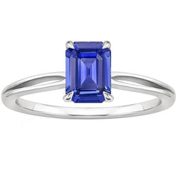 Bague Solitaire Tige Fendue Emeraude Ceylan Saphir 3 Carats
