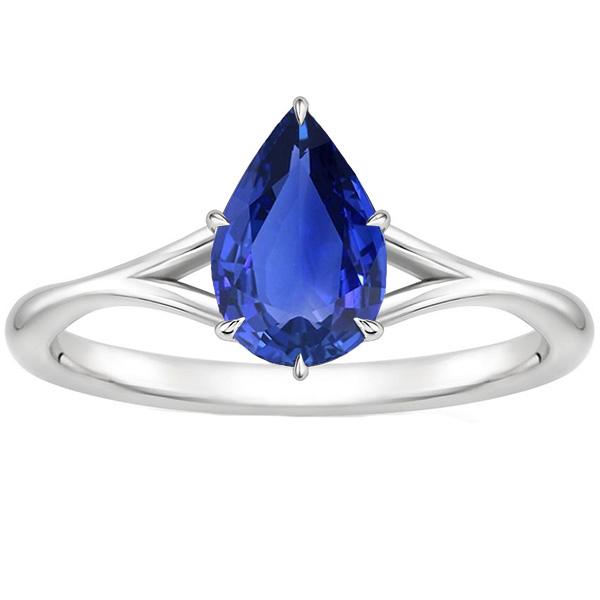 Bague Solitaire Tige Fendue Taille Poire Saphir Bleu 2.50 Carats - HarryChadEnt.FR