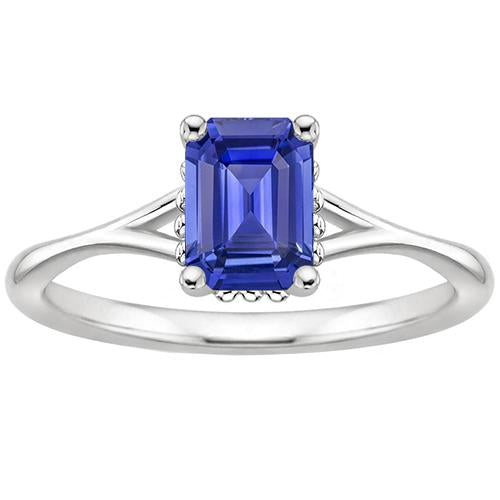 Bague Solitaire Tige Millgrain Saphir Bleu Émeraude 2 Carats - HarryChadEnt.FR