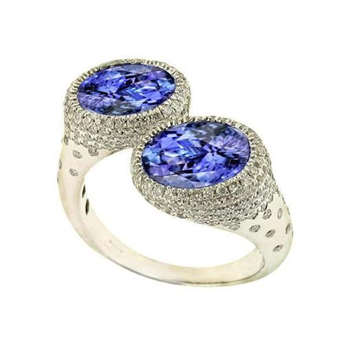 Bague Solitaire Toi et Moi Tanzanite Avec Accents Diamants 5.50 Carats - HarryChadEnt.FR