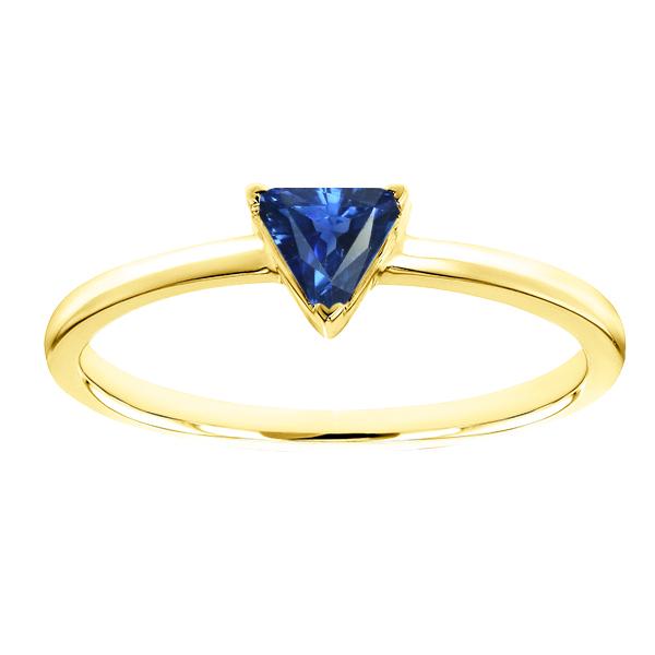 Bague Solitaire Trillion Or Jaune 14K Saphir Bleu 1 Carats - HarryChadEnt.FR