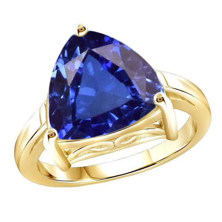 Bague Solitaire Trillion Saphir Bleu Bijoux Or Jaune 3 Carats - HarryChadEnt.FR
