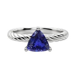 Bague Solitaire Trillion Style Corde Saphir Bleu Foncé 1 Carat